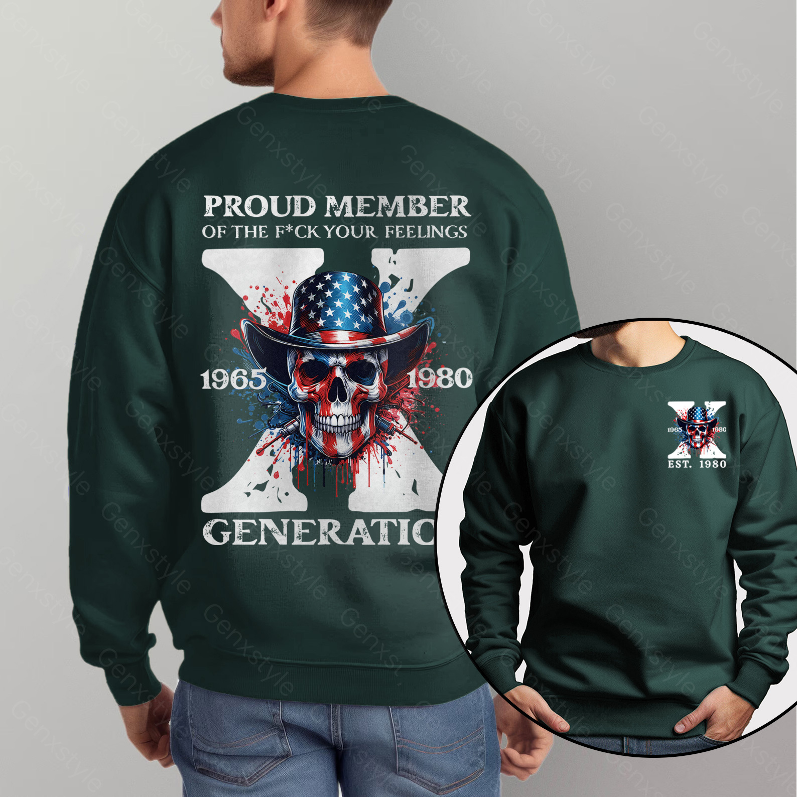 America Funny Skull Generation X Crewneck