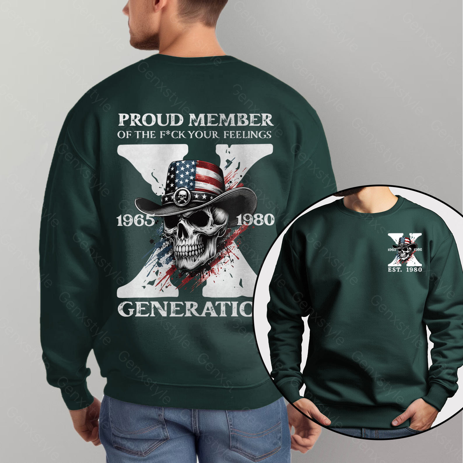 America Funny Skull Generation X Crewneck