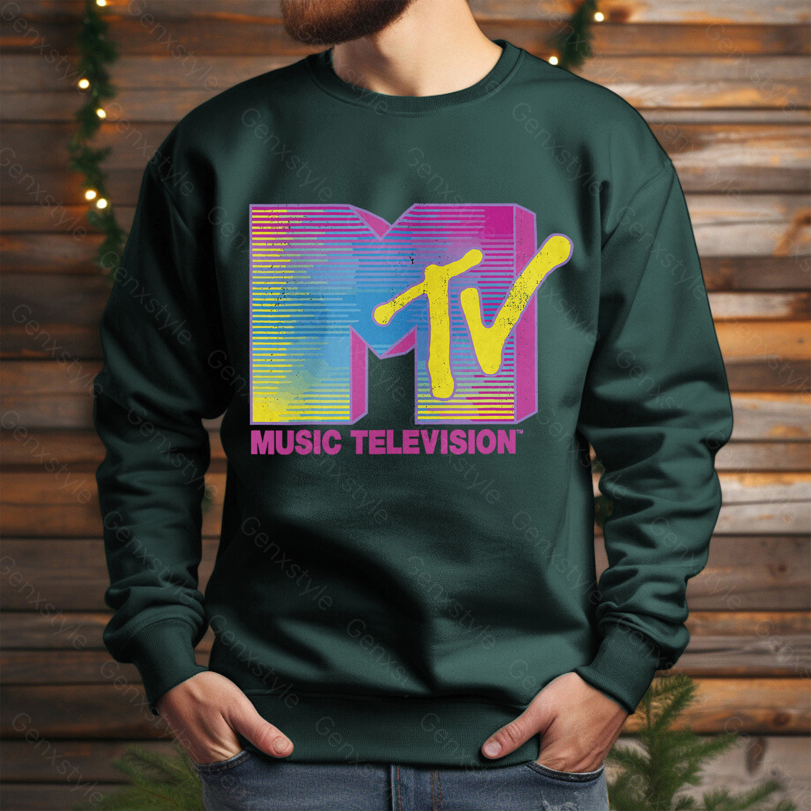 MTV Distressed Fluorescent Gradient Logo Crewneck