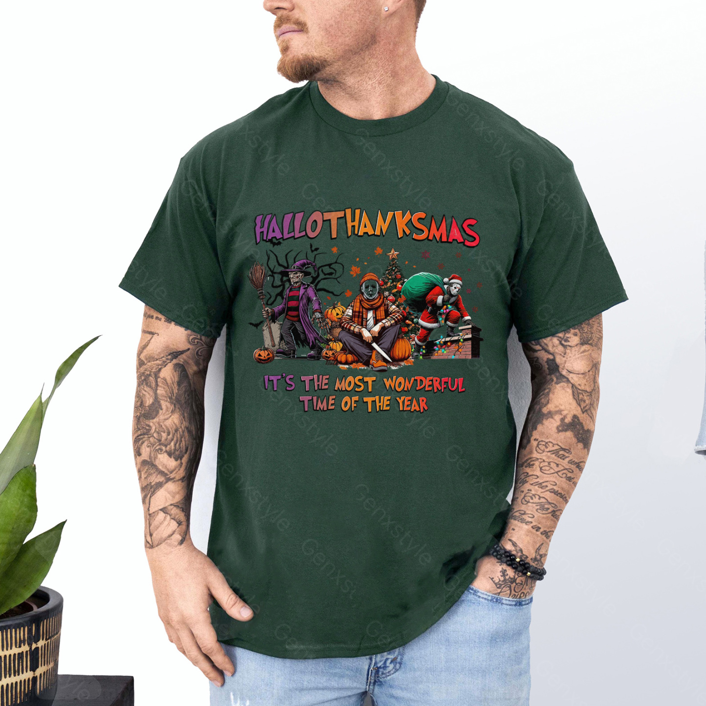 Happy Hallothanksmas Funny Christmas Horror T-shirt