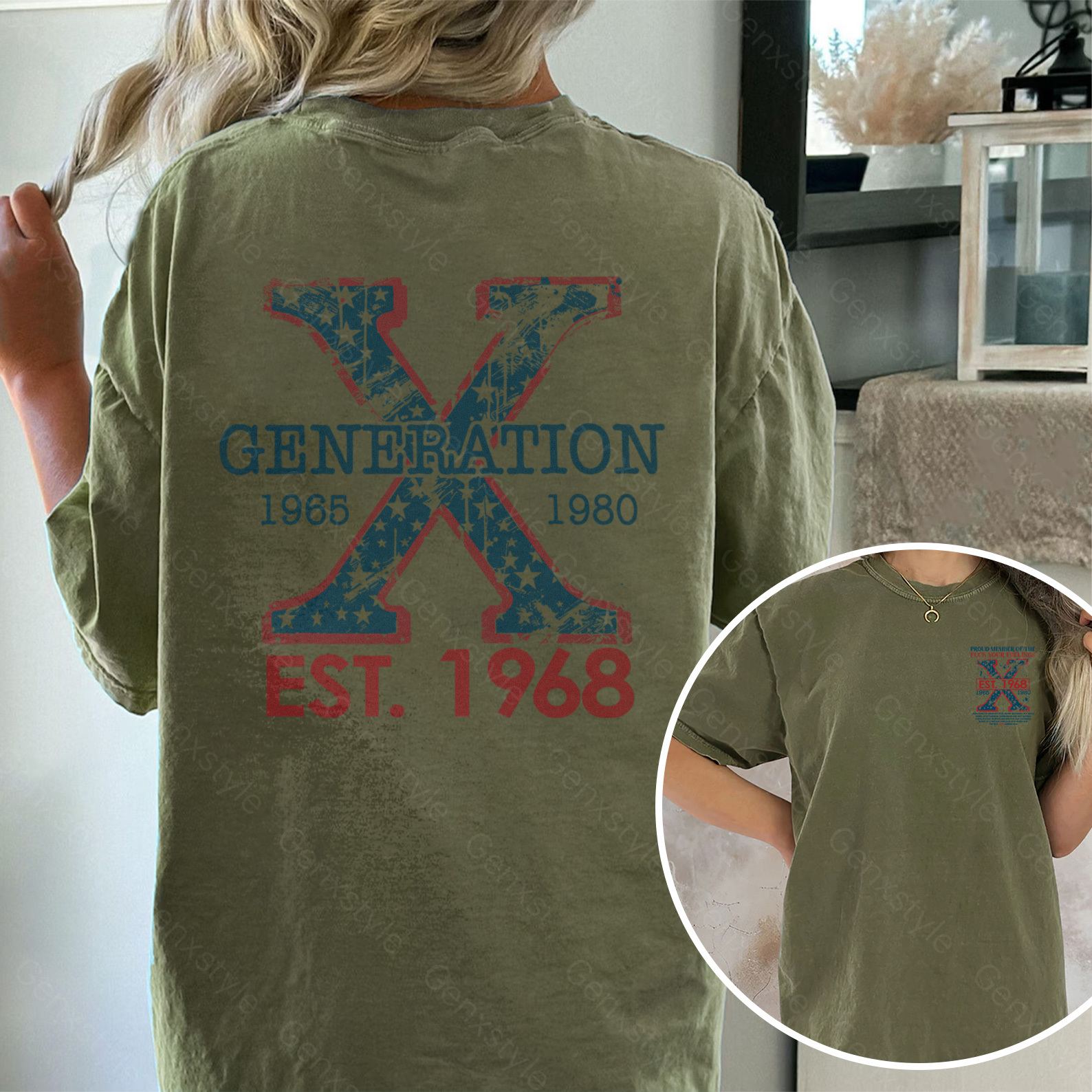 Washed Proud Gen X Member Customize Year Double Side Print T-shirt