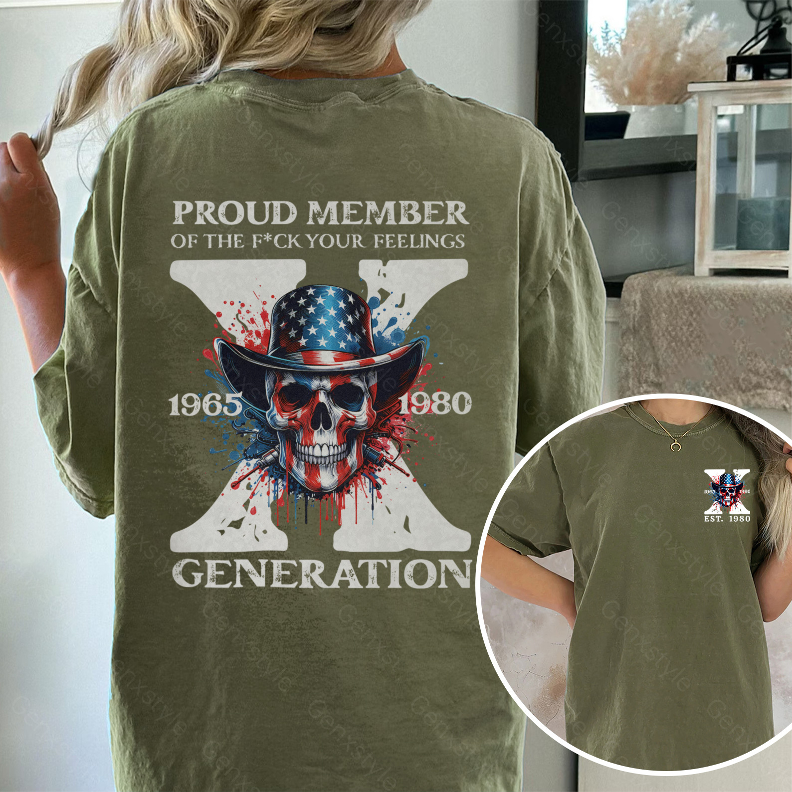 Washed America Funny Skull Generation X T-shirt