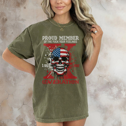 Washed Funny Skull Halloween Generation X T-shirt