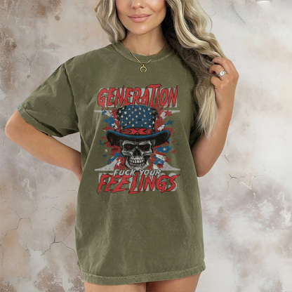 Washed Generation X Fuck Your Feelings American Skull T-shirt