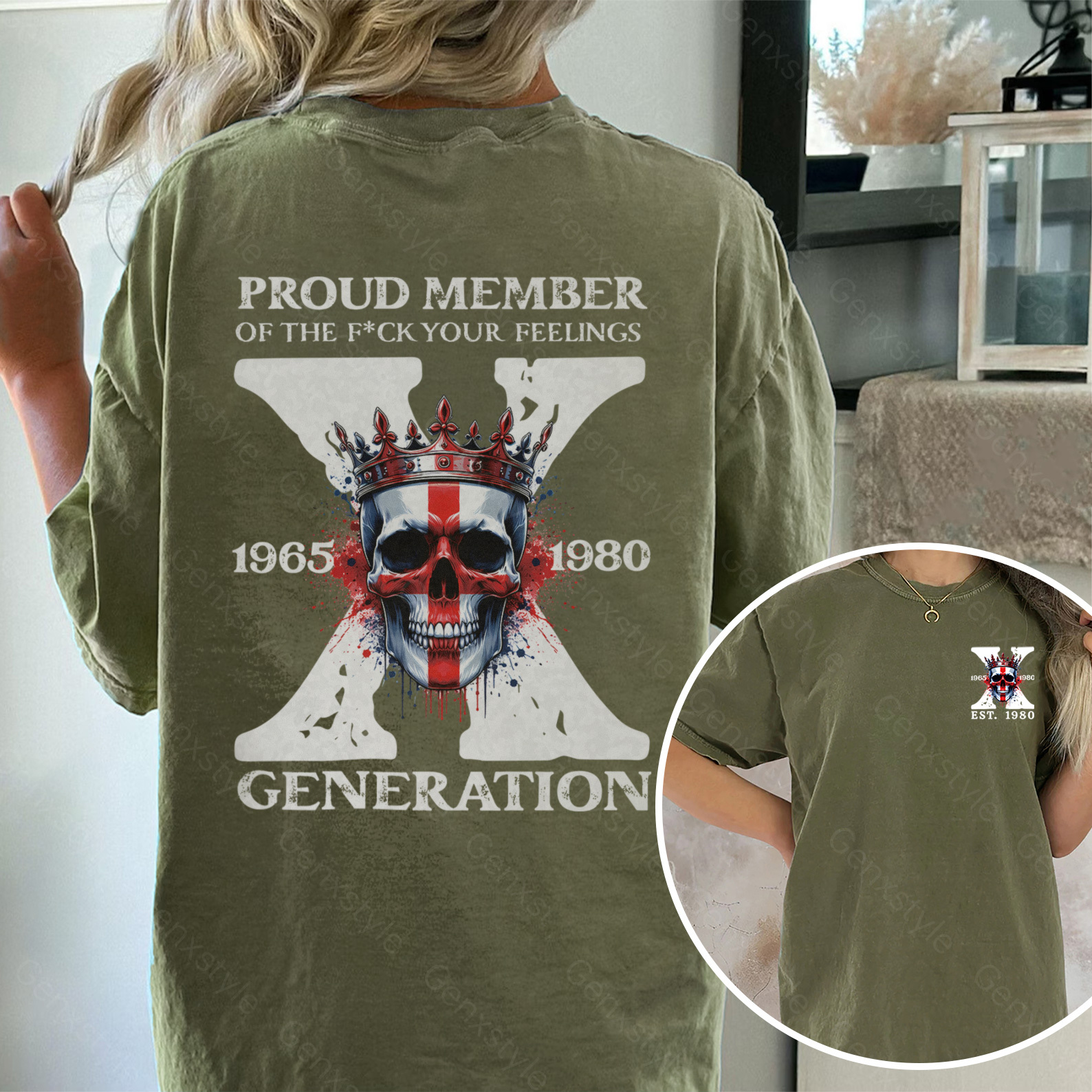 Washed Britain Funny Skull Generation X T-shirt