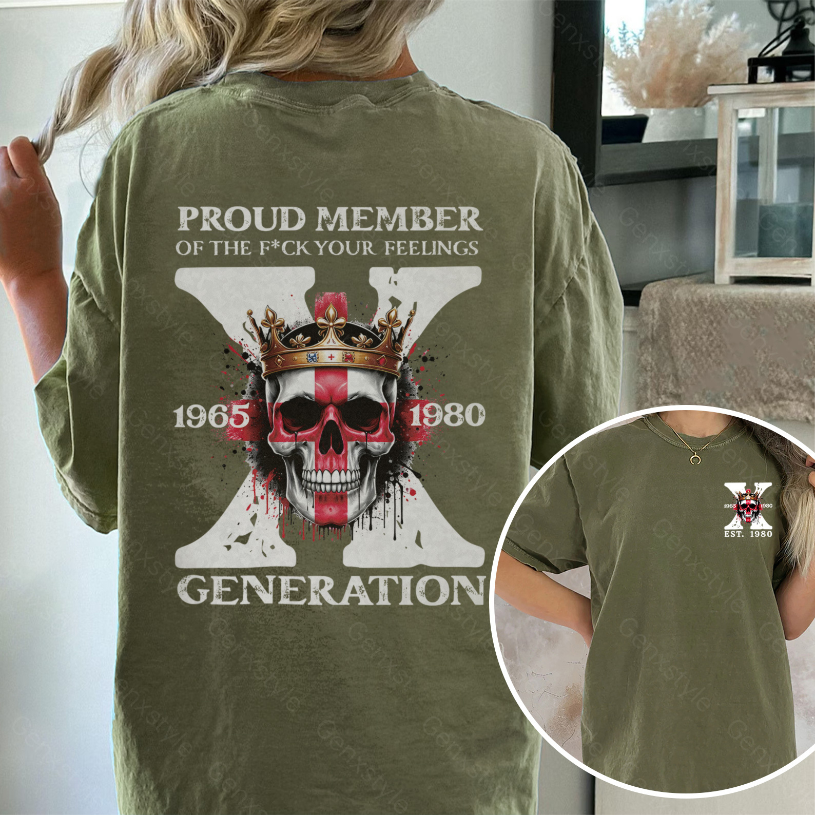 Washed Britain Funny Skull Generation X T-shirt