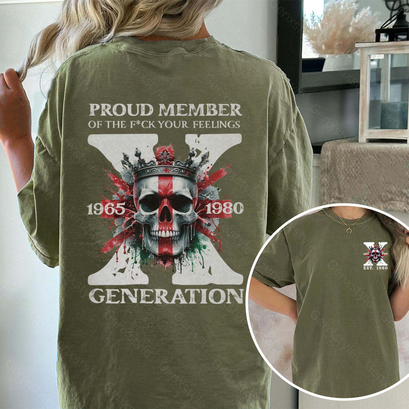 Washed Britain Funny Skull Generation X T-shirt