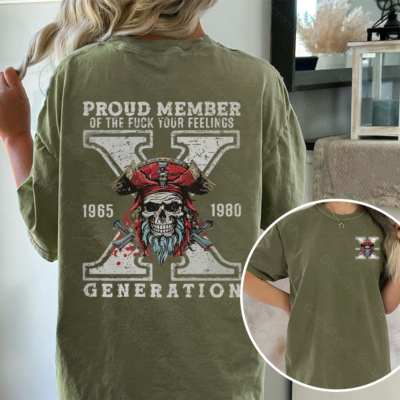 Washed Generation X Skull Design T-shirt