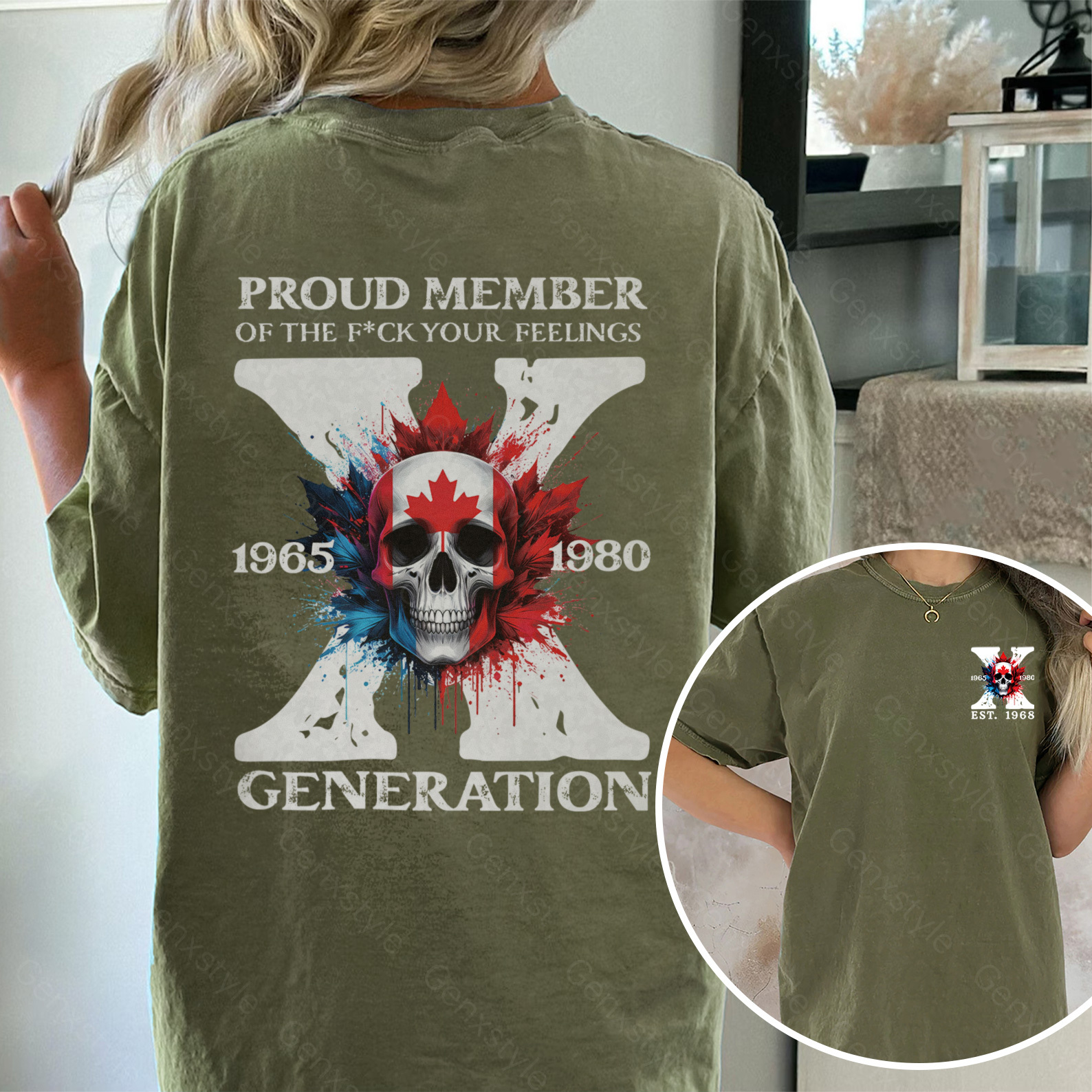 Washed Canada Funny Skull Generation X T-shirt