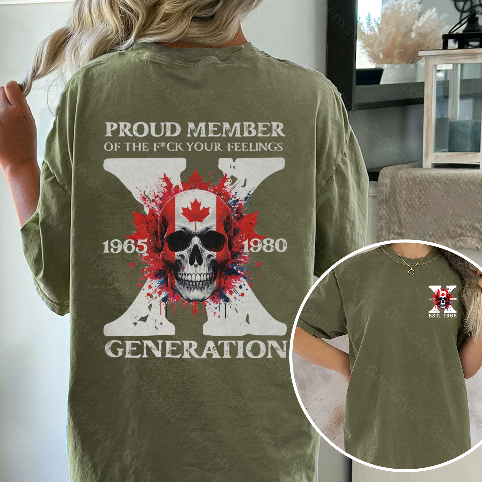 Washed Canada Funny Skull Generation X T-shirt