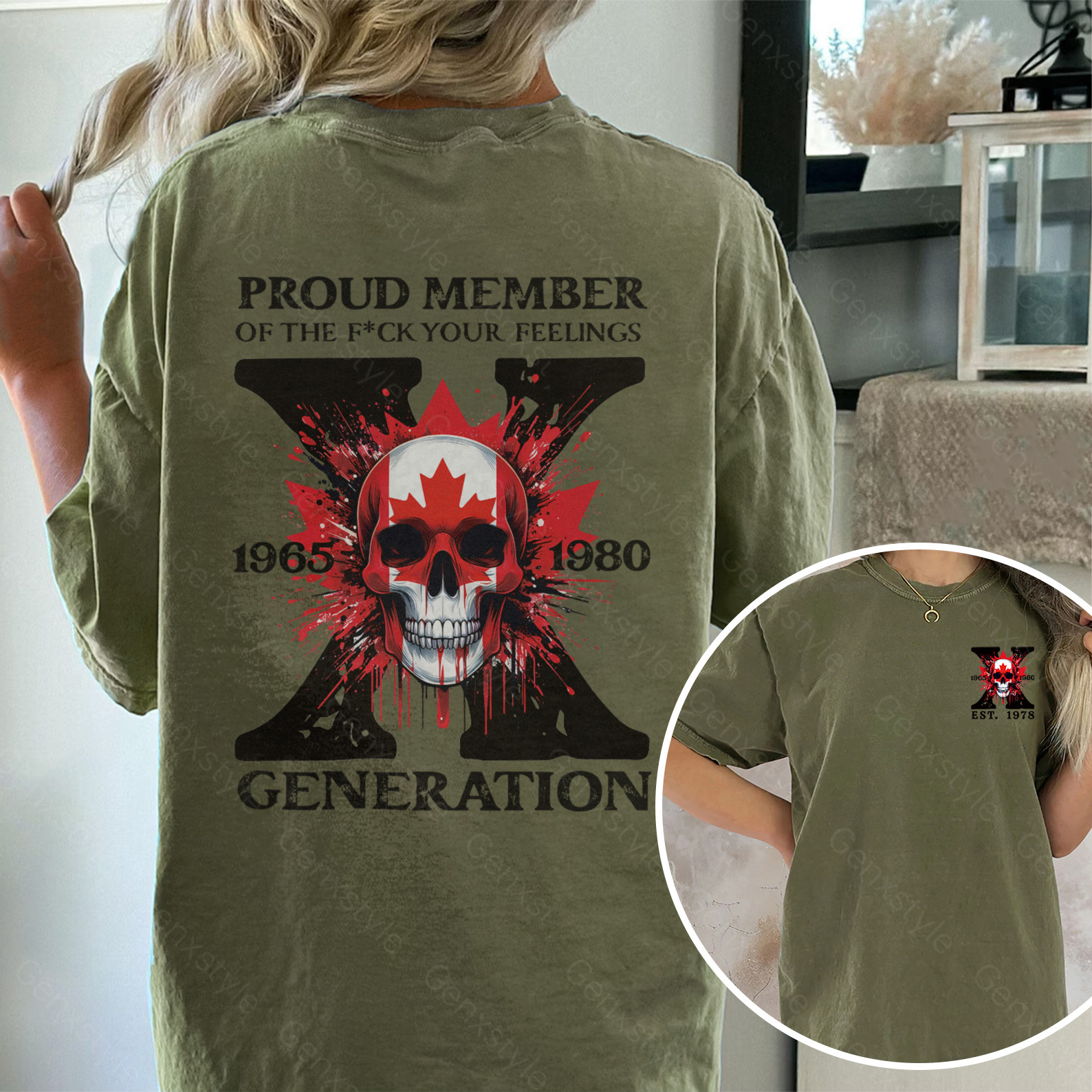 Washed Canada Funny Skull Generation X T-shirt