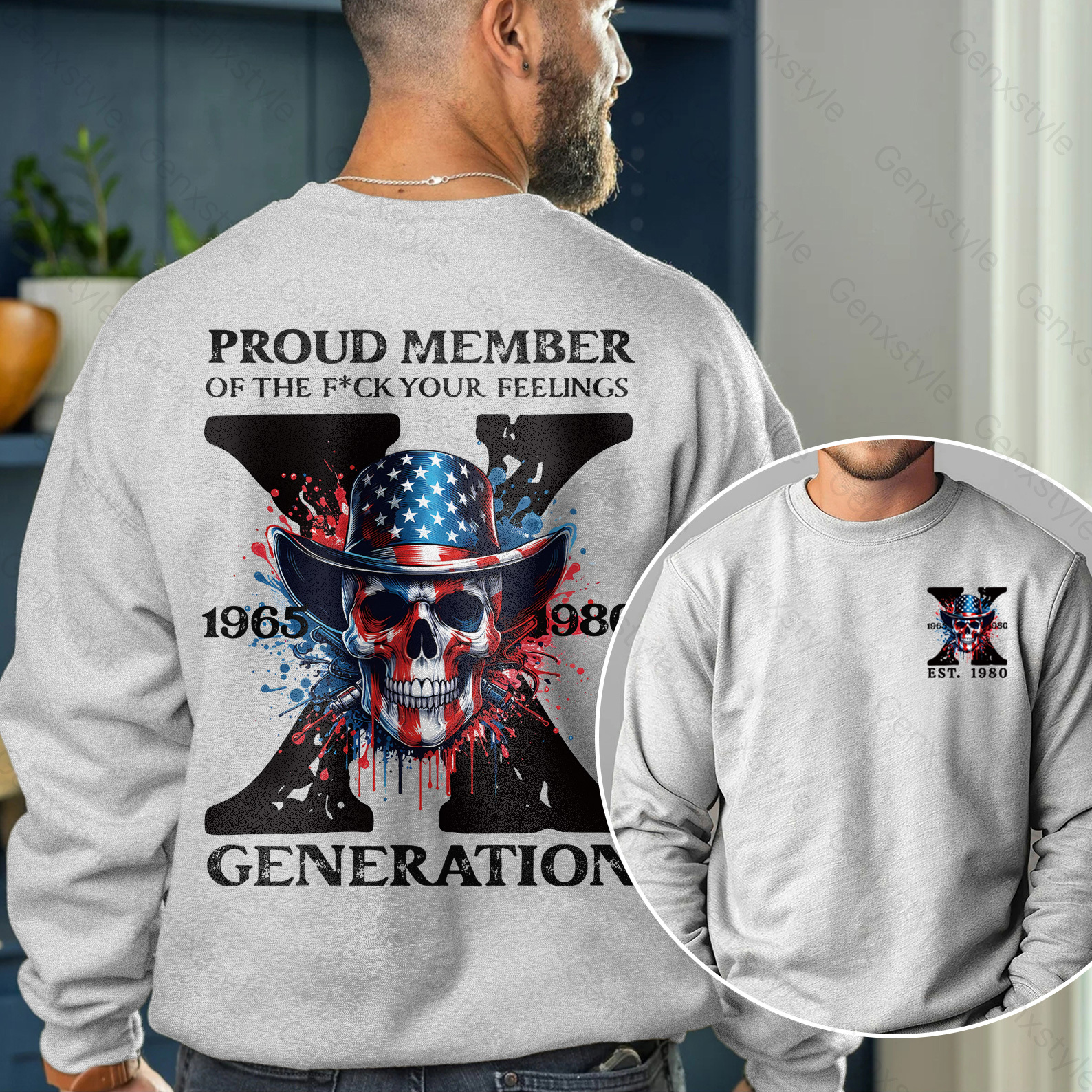 America Funny Skull Generation X Crewneck