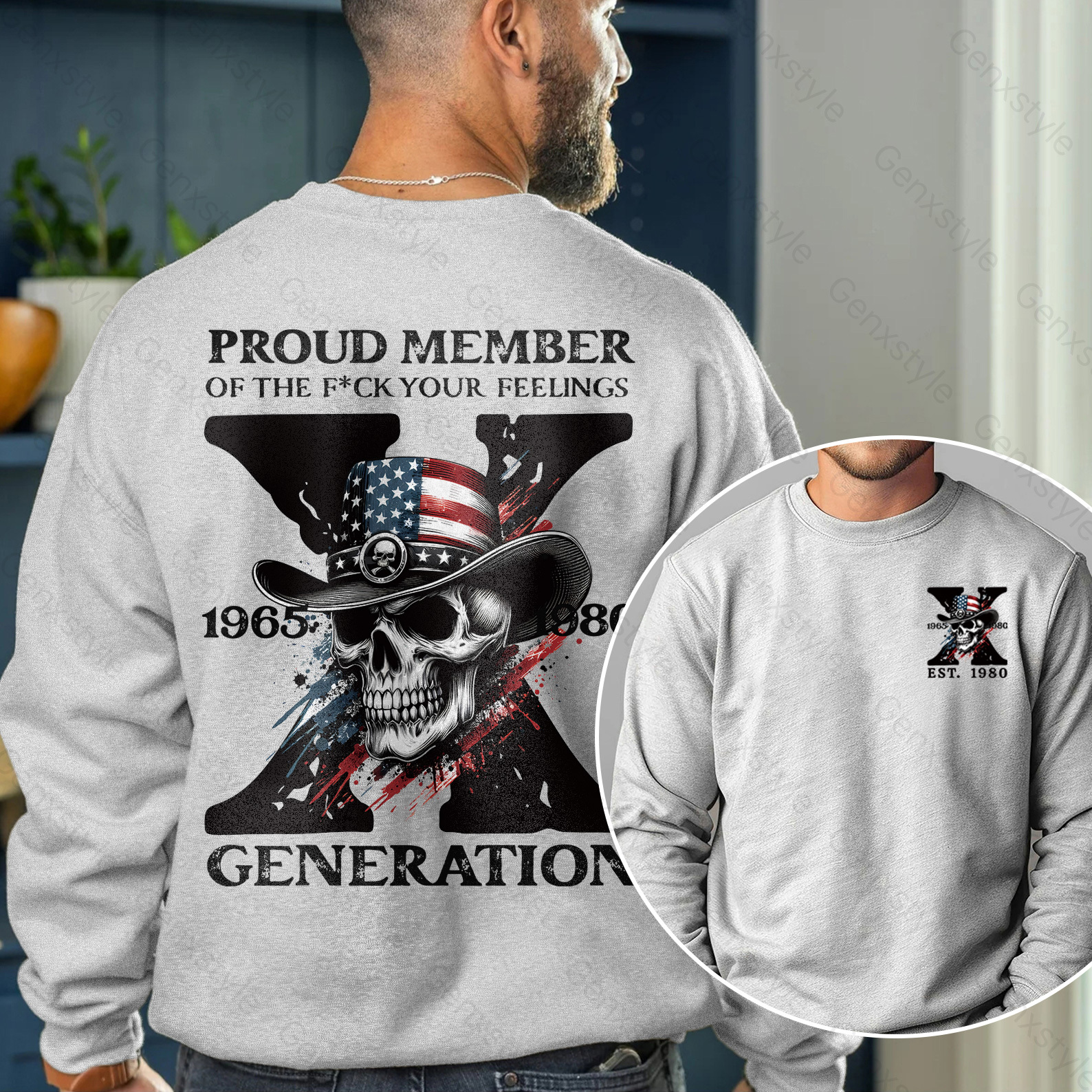 America Funny Skull Generation X Crewneck