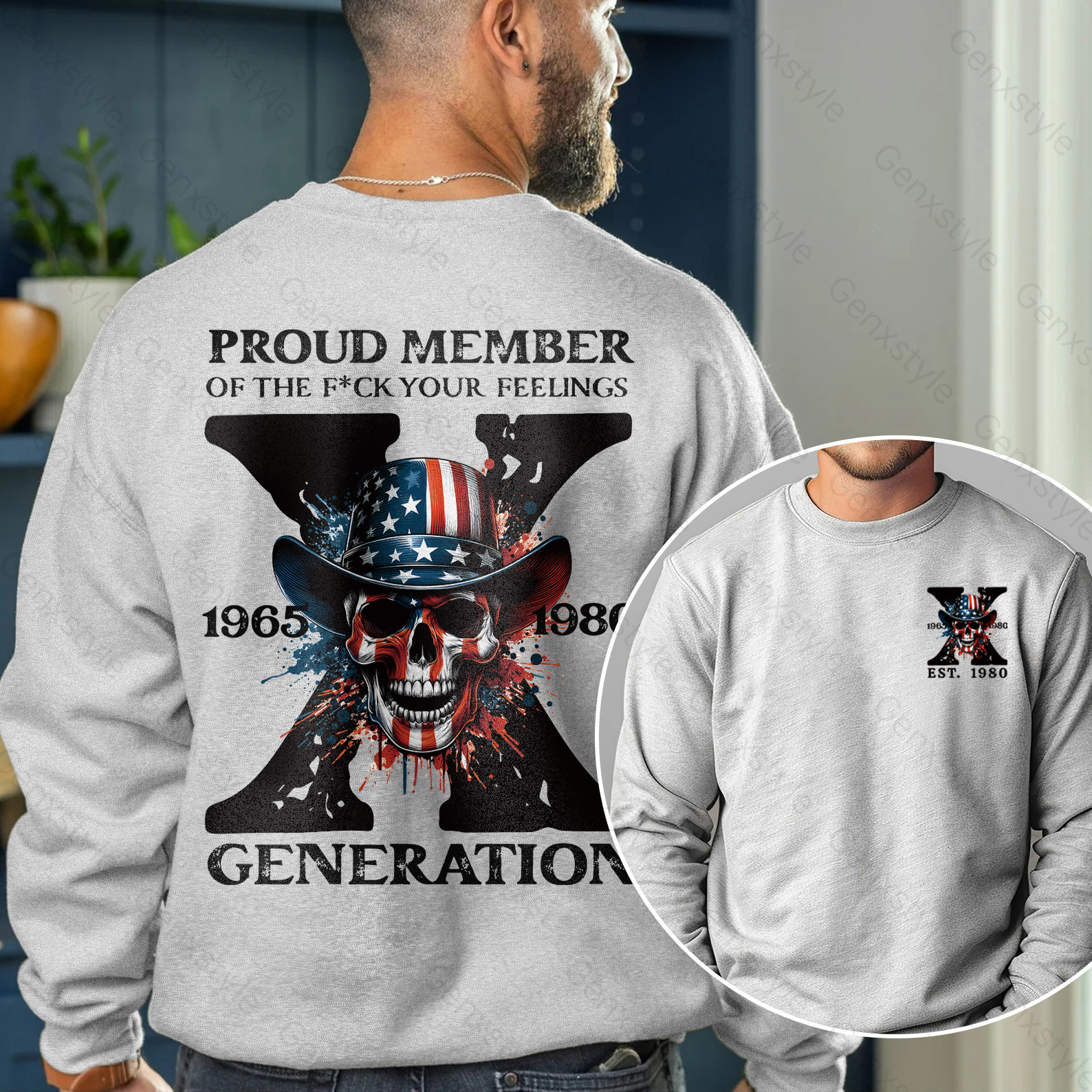 America Funny Skull Generation X Crewneck