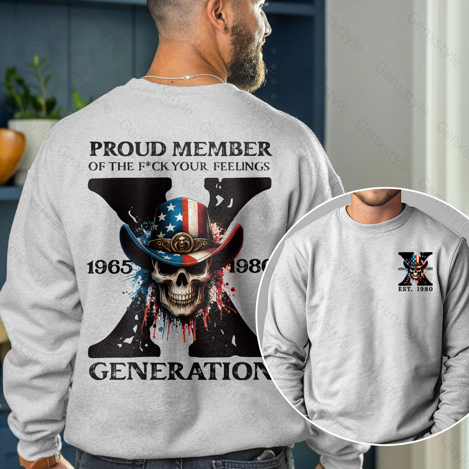 America Funny Skull Generation X Crewneck