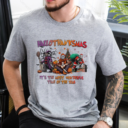 Happy Hallothanksmas Funny Christmas Horror T-shirt