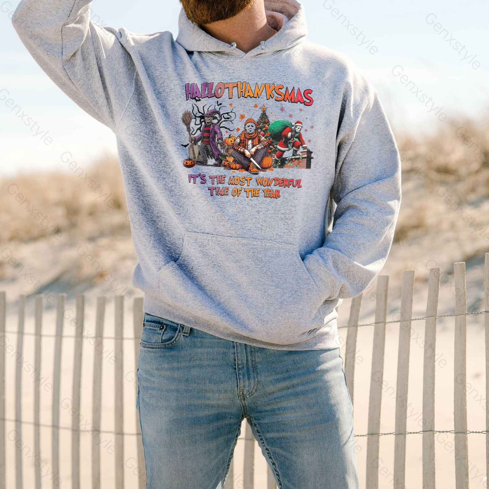 Happy Hallothanksmas Funny Christmas Horror Hoodie