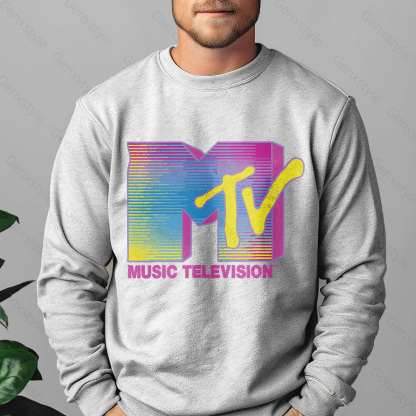 MTV Distressed Fluorescent Gradient Logo Crewneck