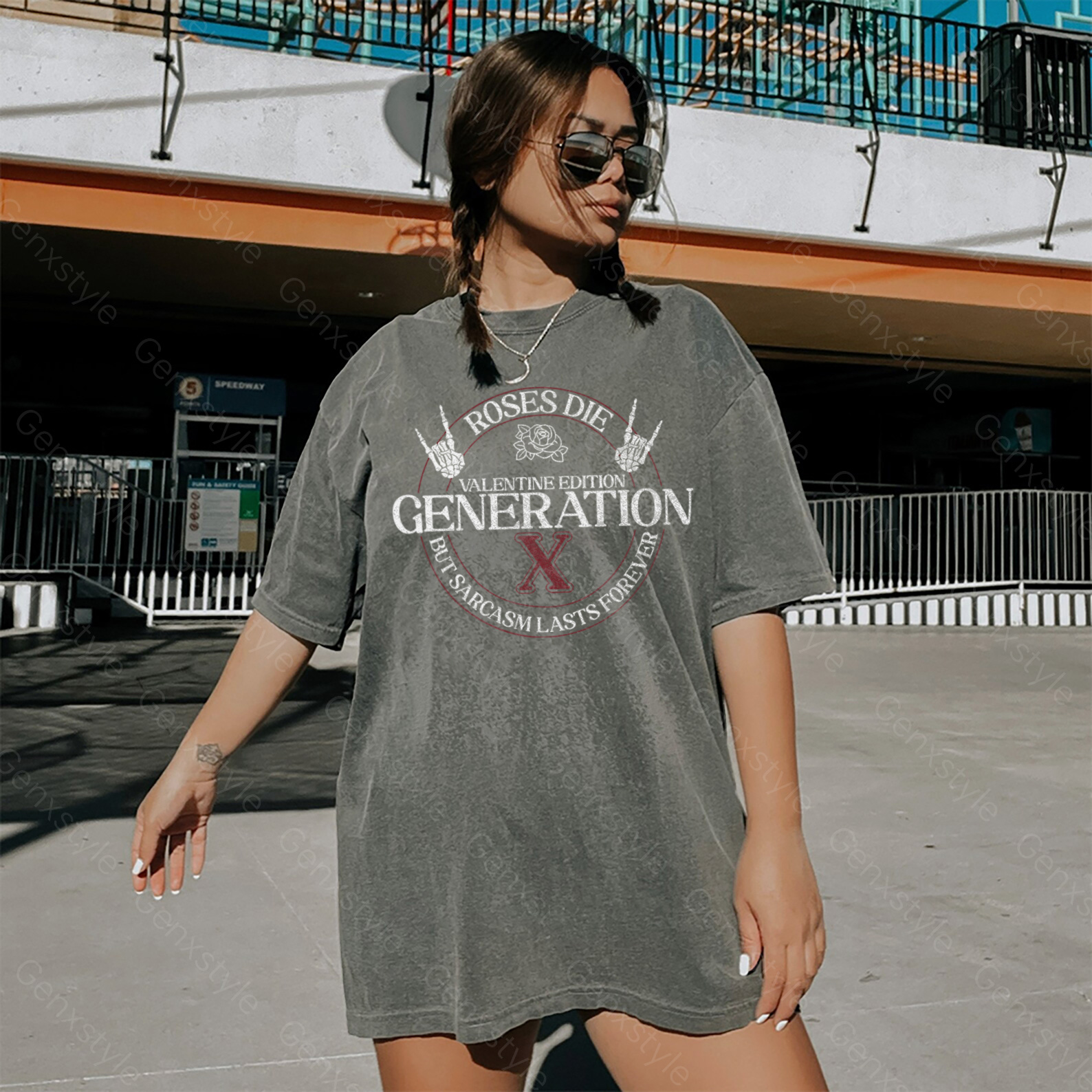 Washed Gen X Roses Die But Sarcasm Lasts Forever T-shirt