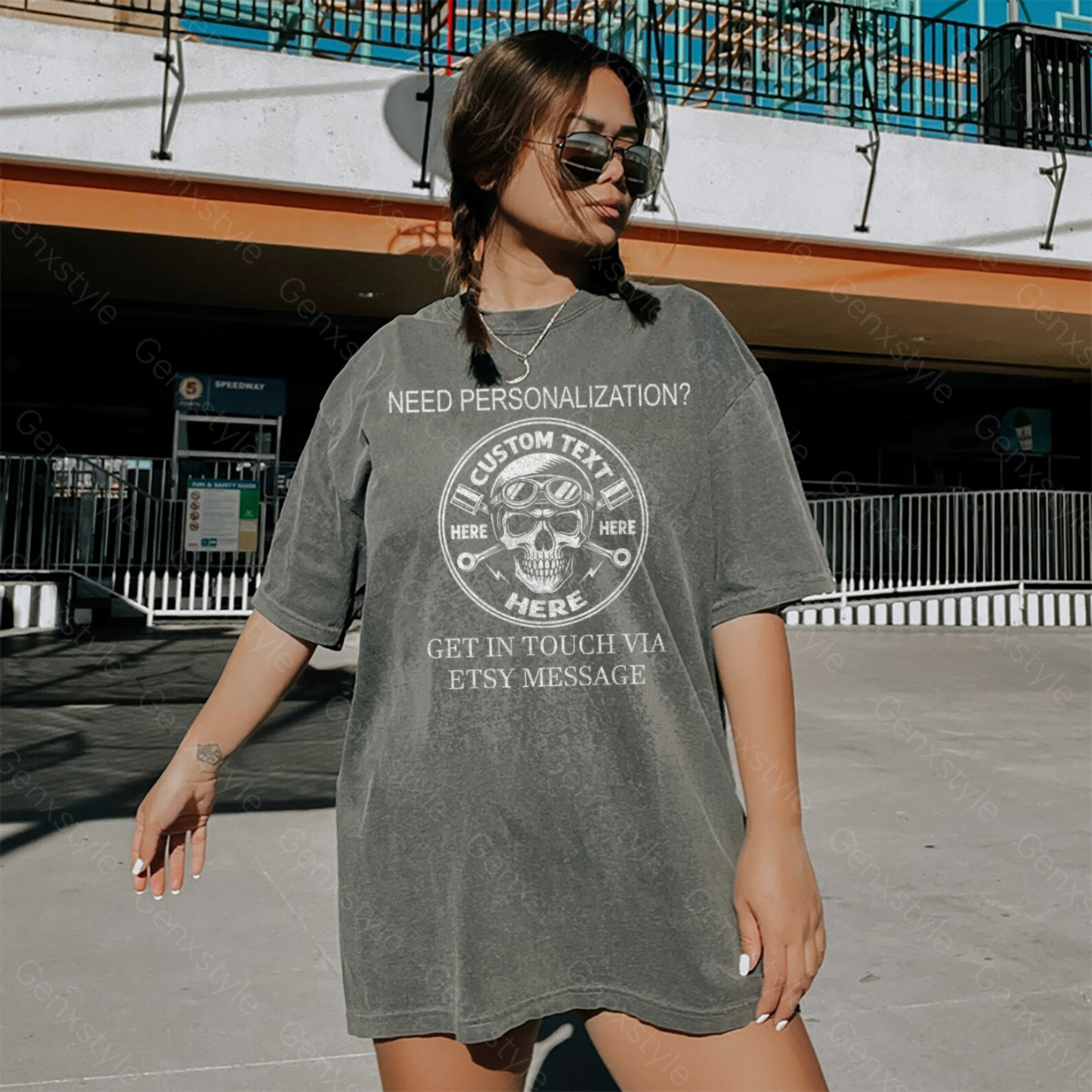Washed Generation X Skull Motorcycle T-shirt