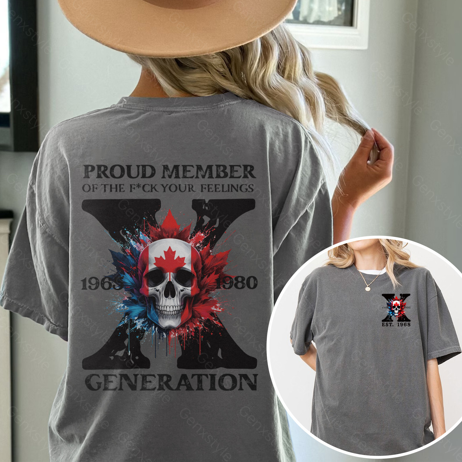 Washed Canada Funny Skull Generation X T-shirt