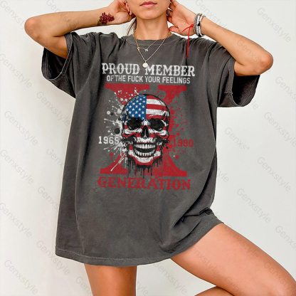 Washed Funny Skull Halloween Generation X T-shirt