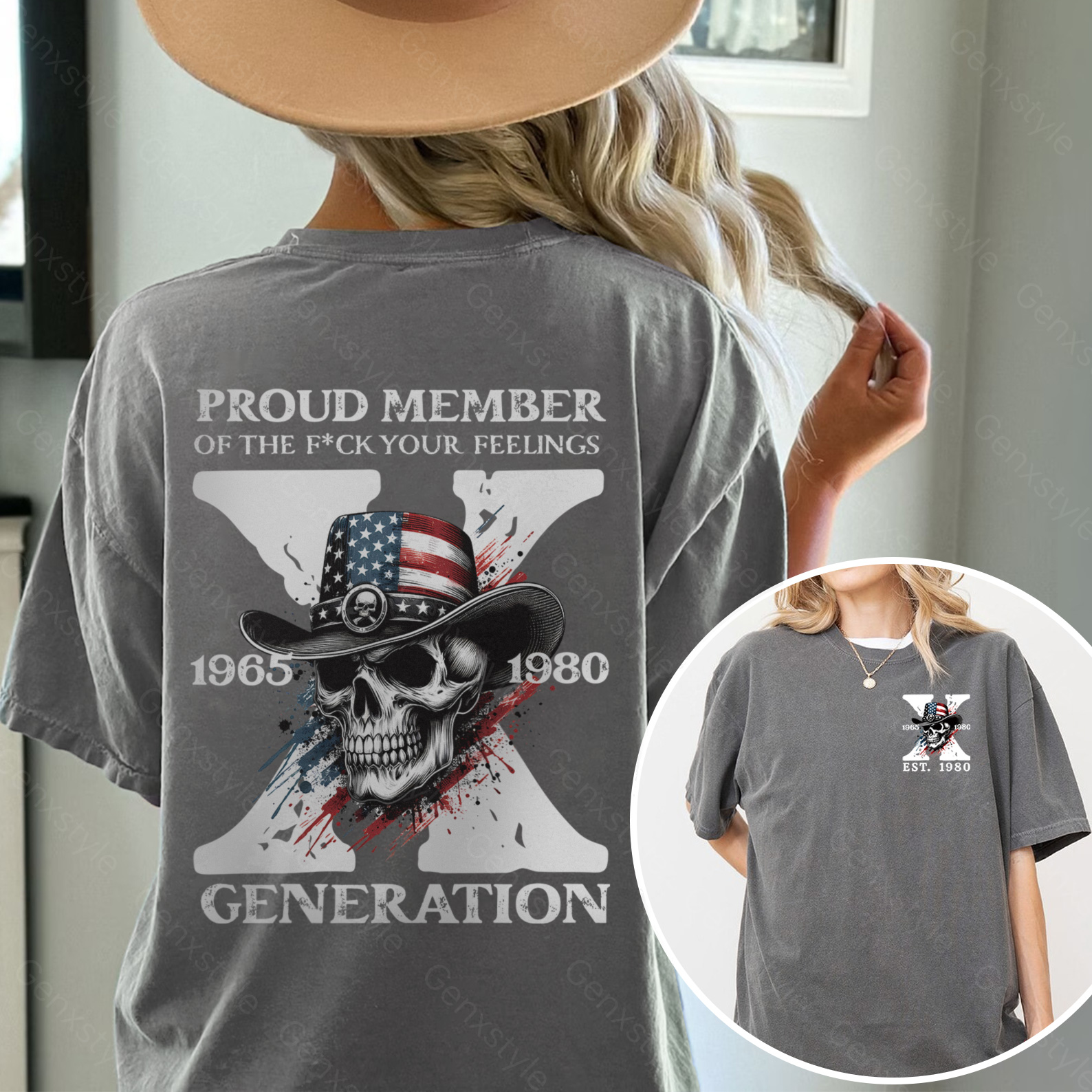 Washed America Funny Skull Generation X T-shirt