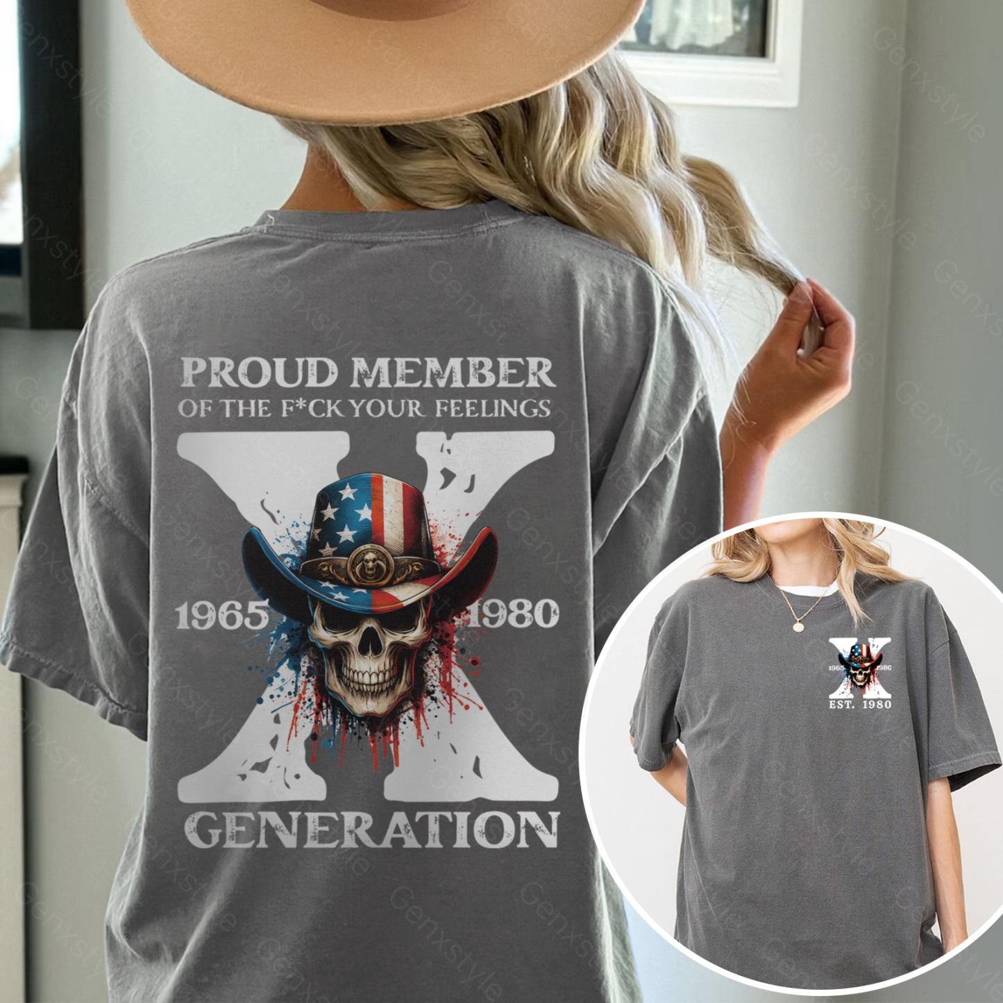 Washed America Funny Skull Generation X T-shirt