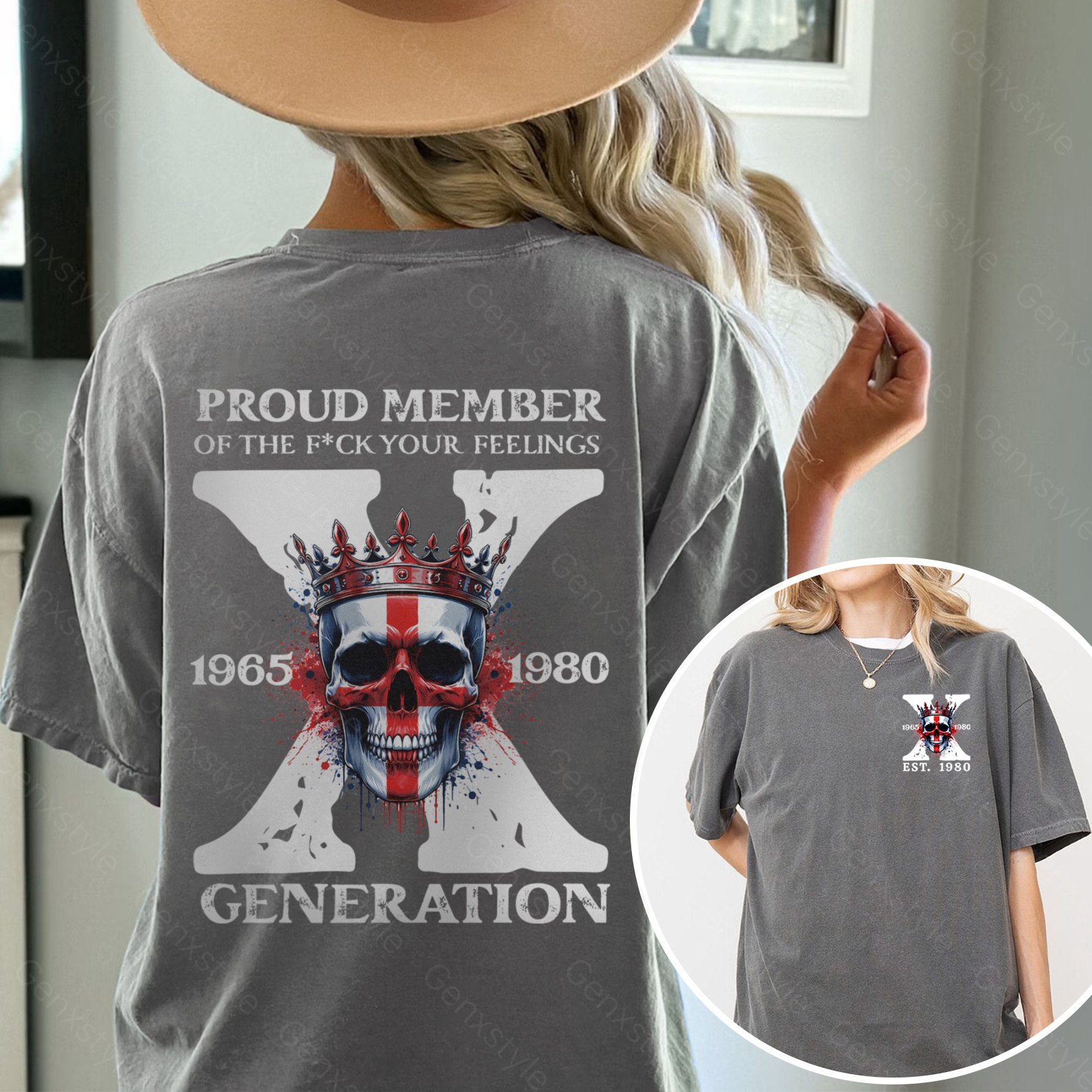 Washed Britain Funny Skull Generation X T-shirt