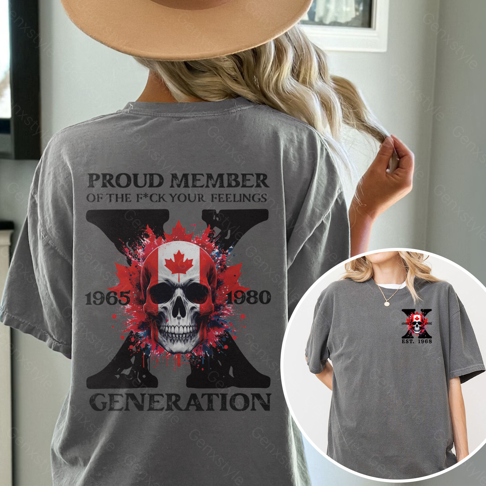 Washed Canada Funny Skull Generation X T-shirt