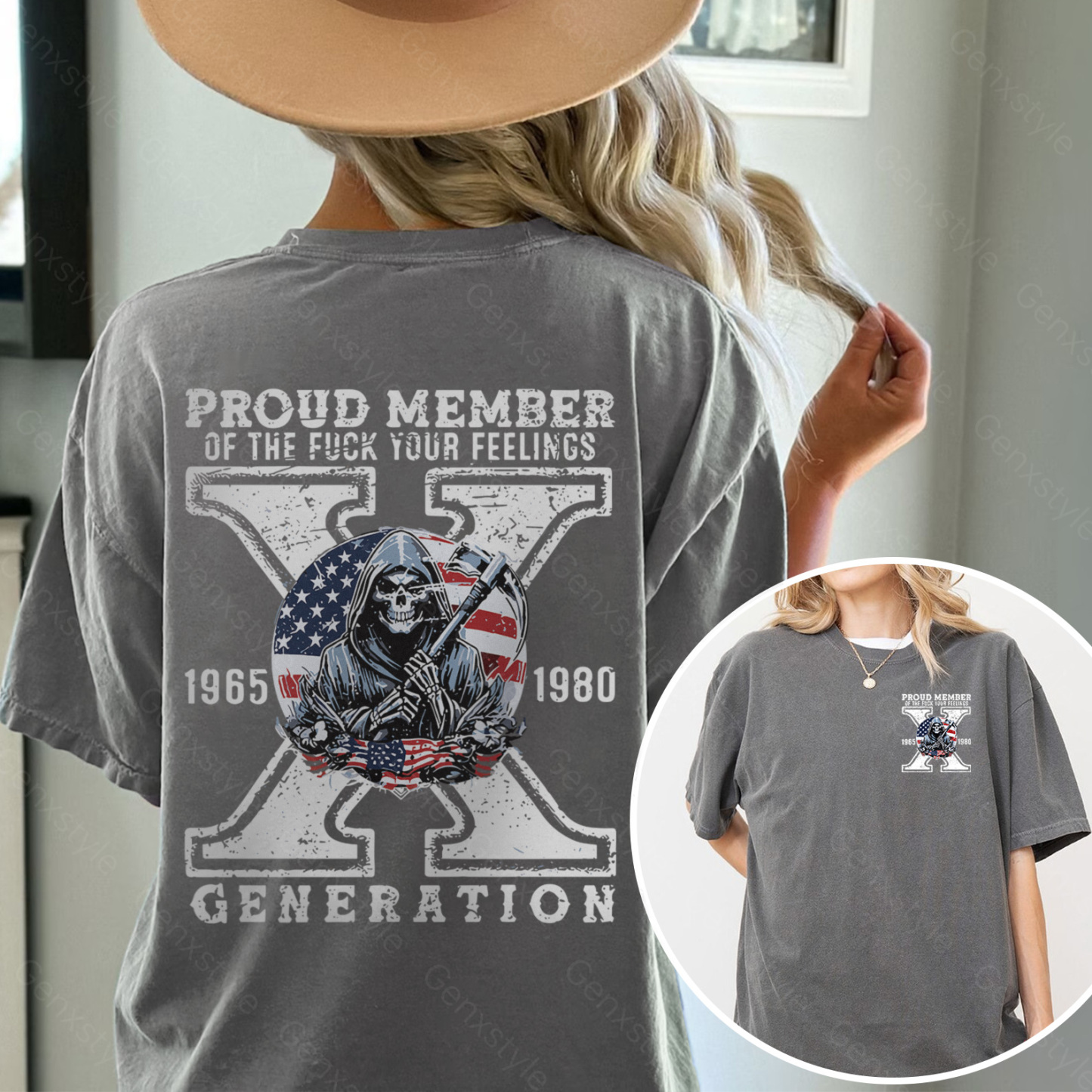 Washed Generation X Skull Design T-shirt
