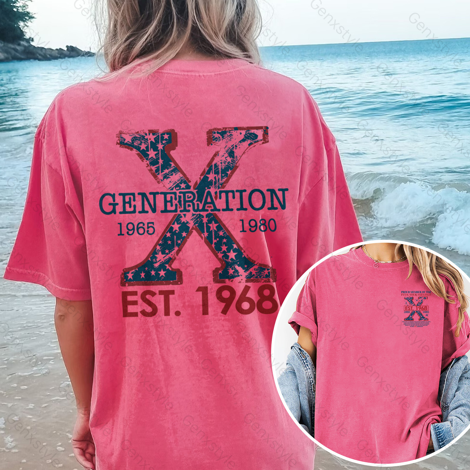 Washed Proud Gen X Member Customize Year Double Side Print T-shirt