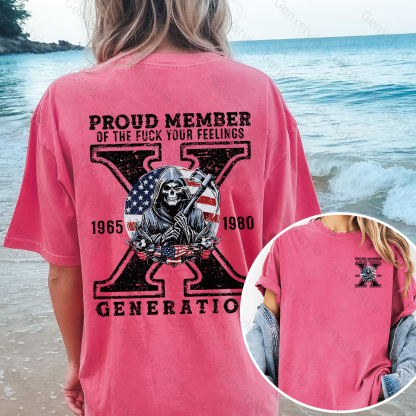 Washed Generation X Skull Design T-shirt