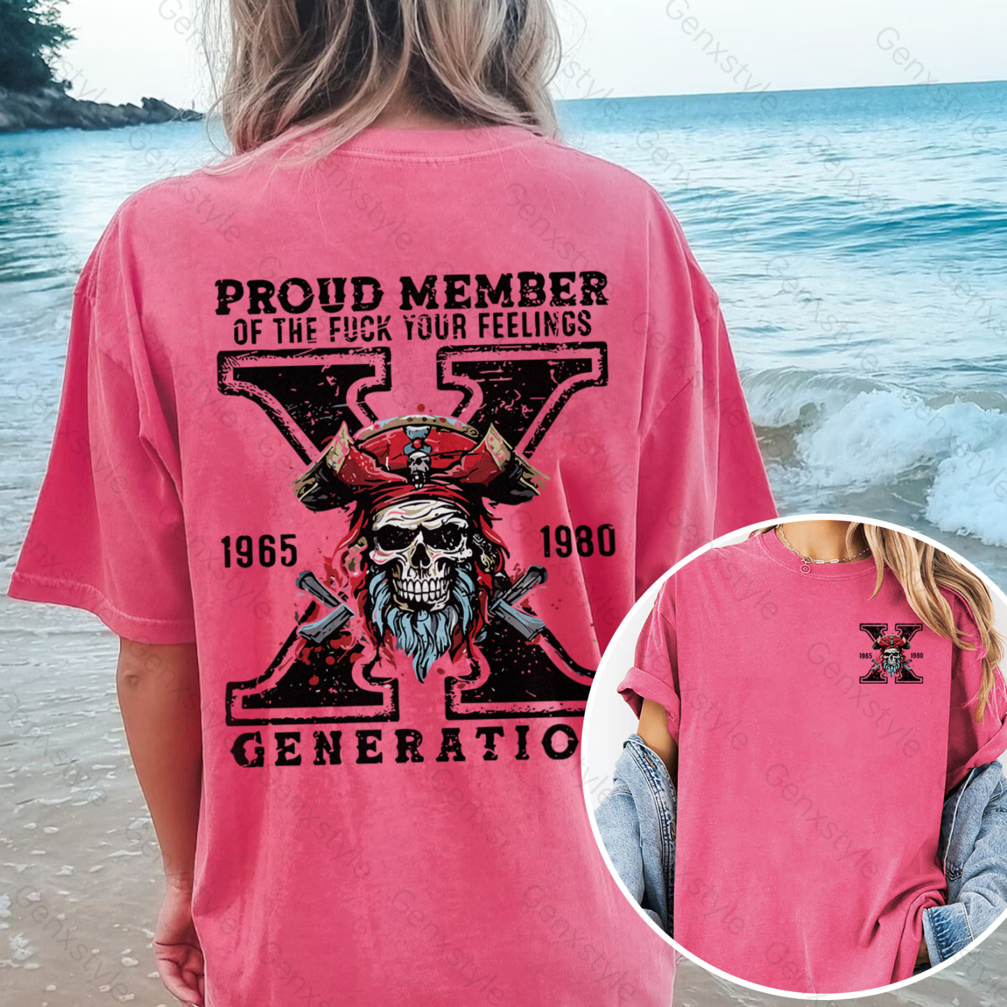 Washed Generation X Skull Design T-shirt
