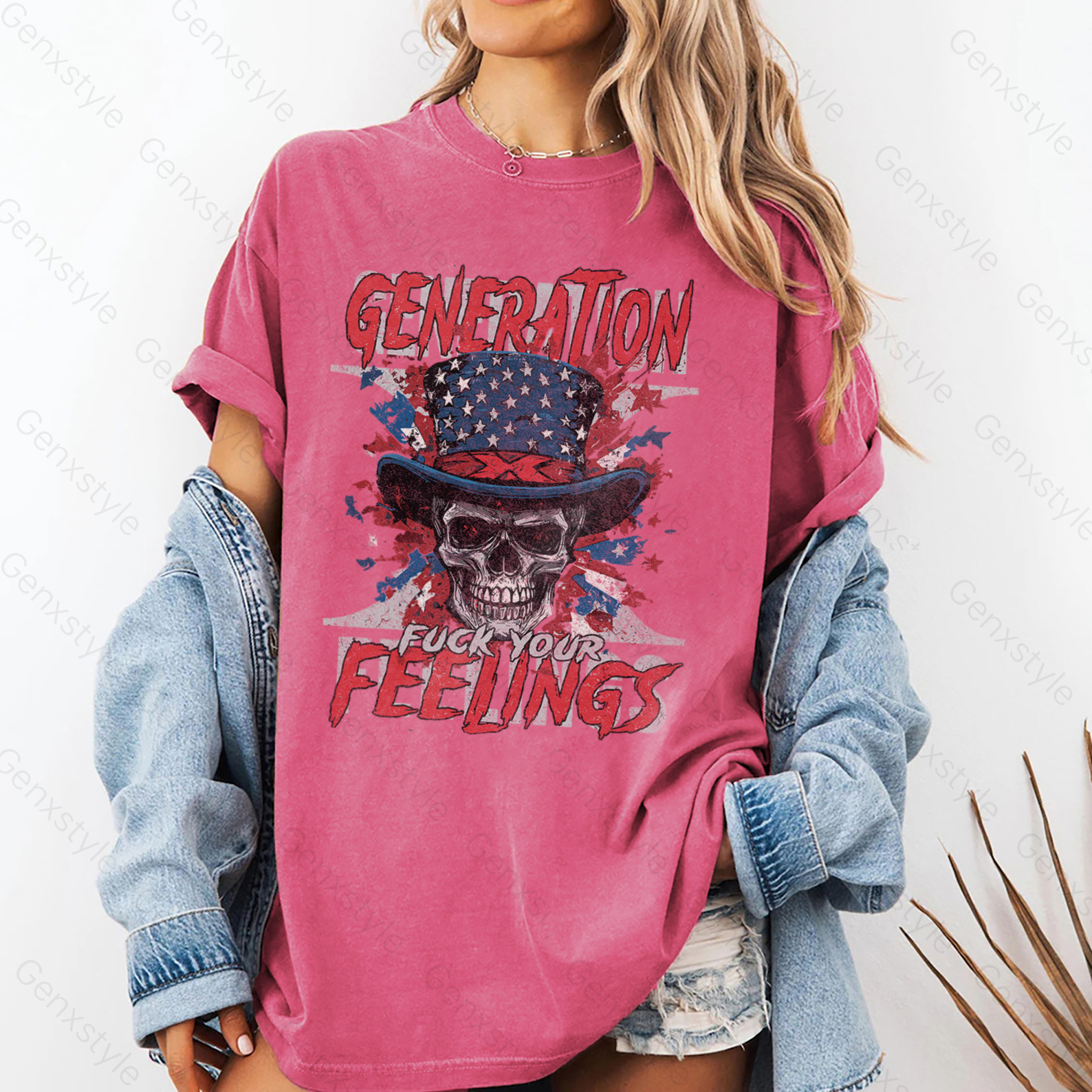 Washed Generation X Fuck Your Feelings American Skull T-shirt