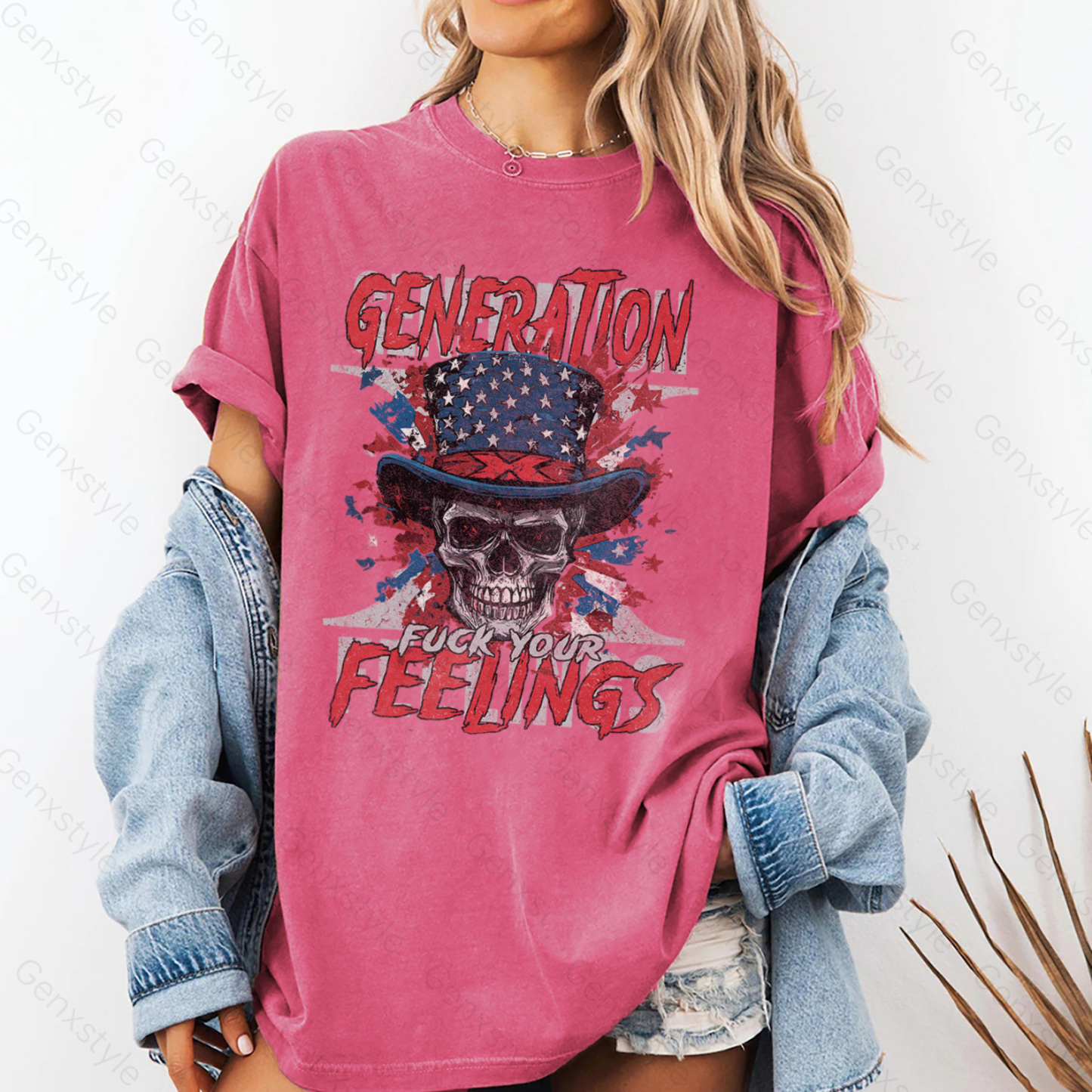Washed Generation X Fuck Your Feelings American Skull T-shirt