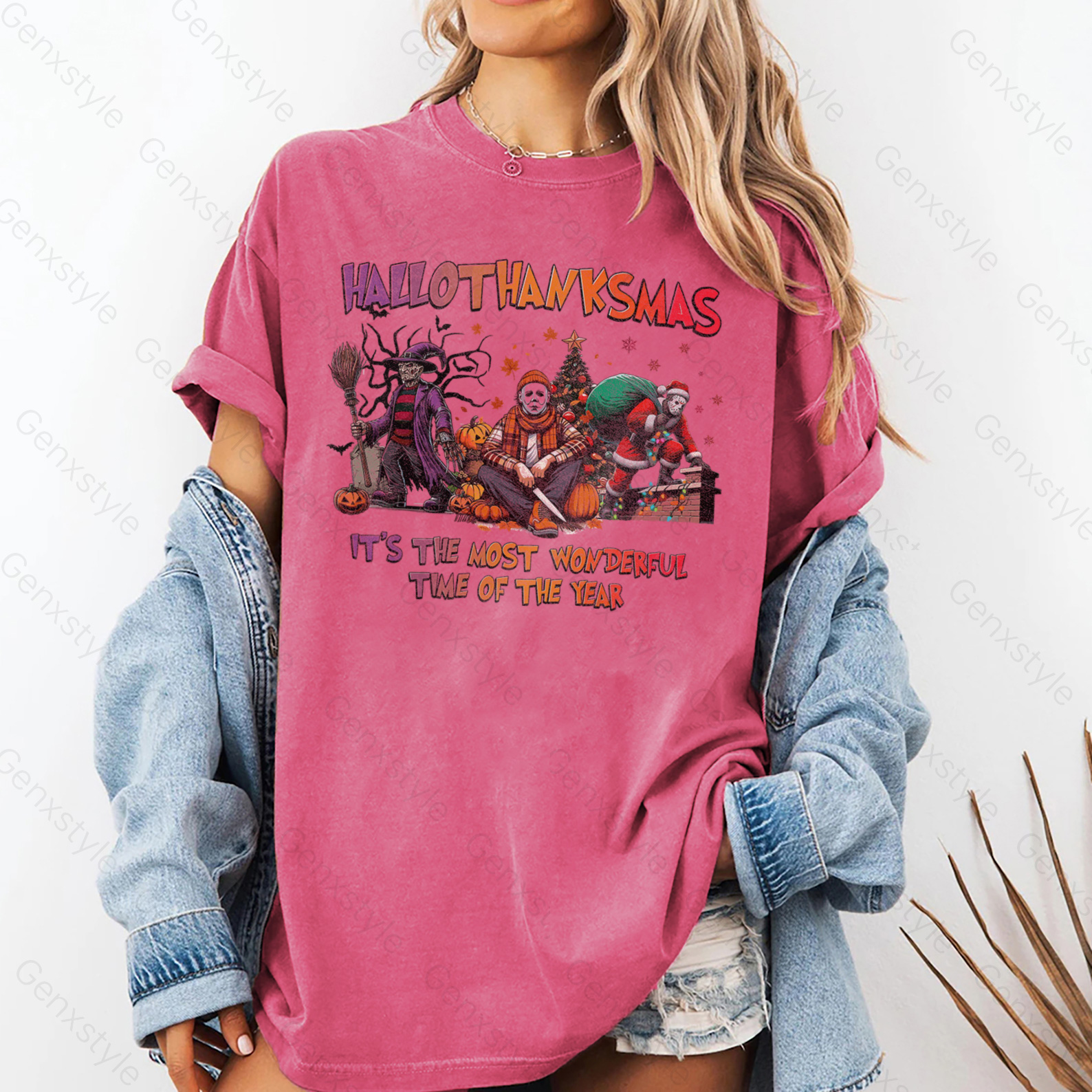 Washed Happy Hallothanksmas Funny Christmas Horror T-shirt