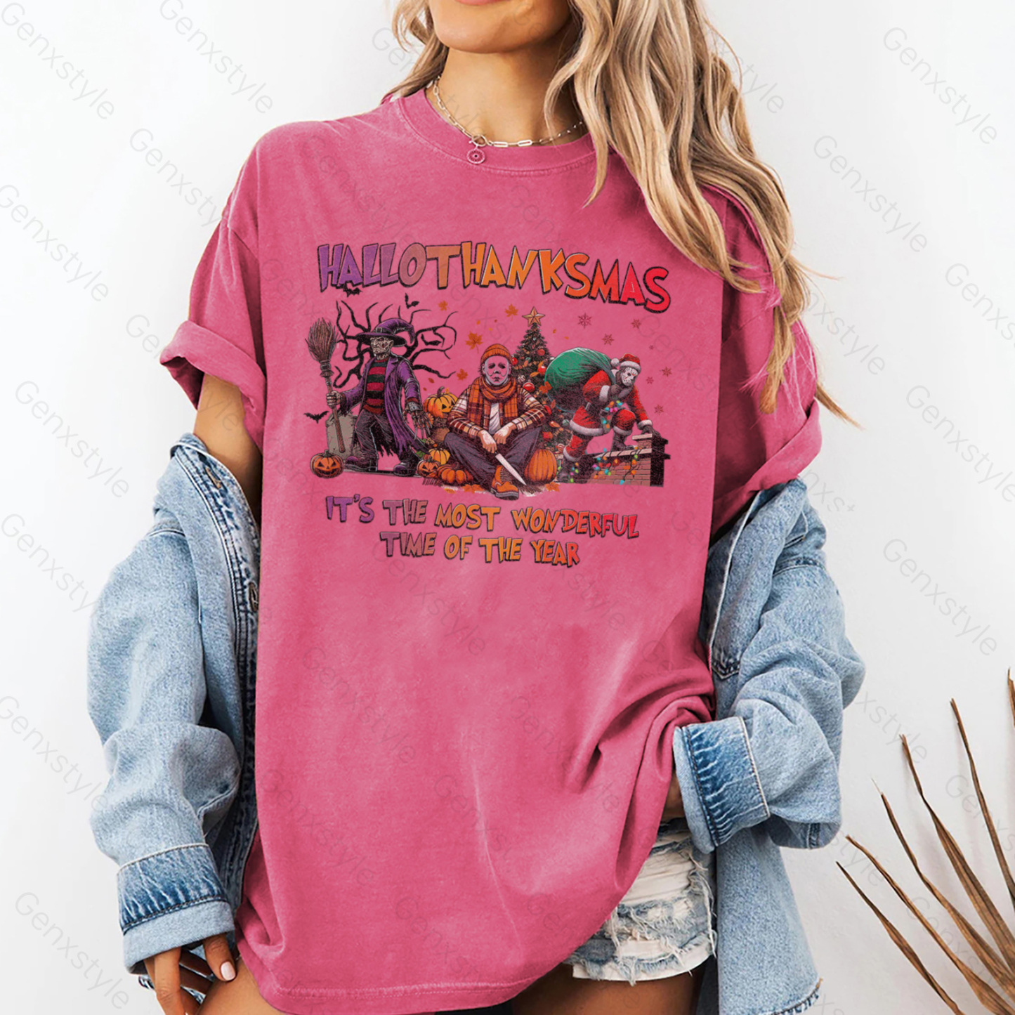 Washed Happy Hallothanksmas Funny Christmas Horror T-shirt