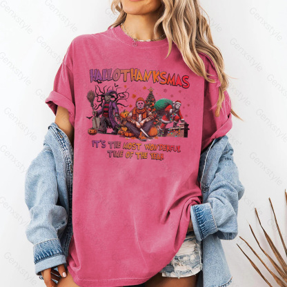 Washed Happy Hallothanksmas Funny Christmas Horror T-shirt