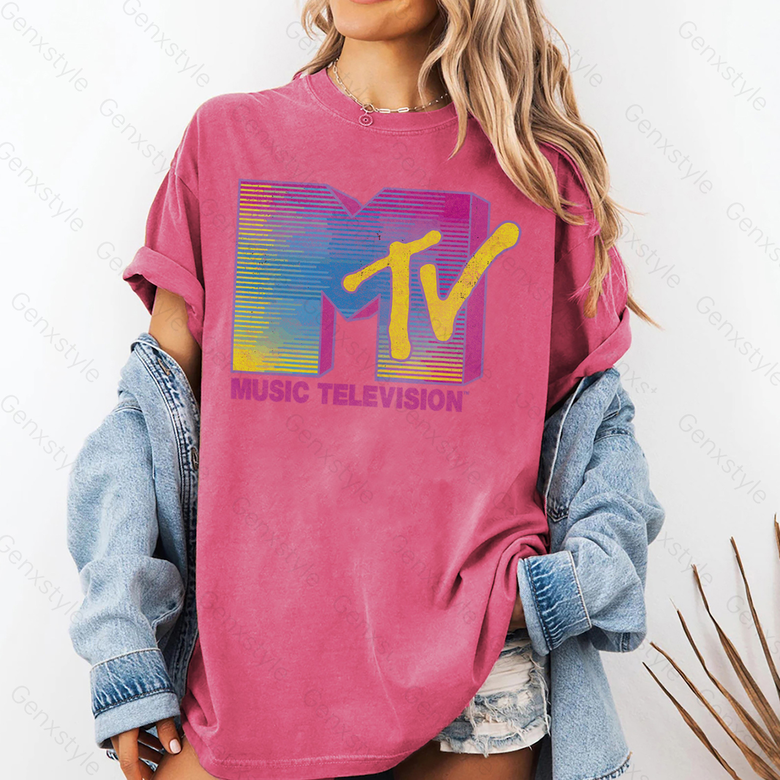 Washed MTV Distressed Fluorescent Gradient Logo T-shirt
