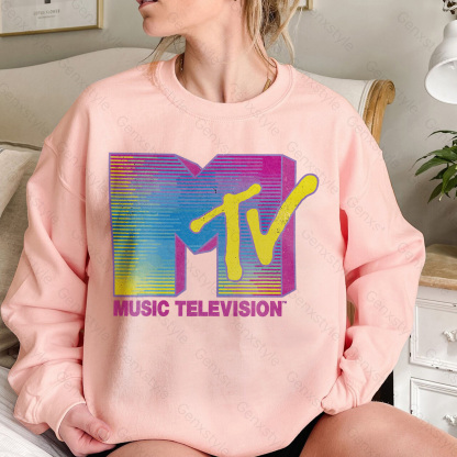 MTV Distressed Fluorescent Gradient Logo Crewneck