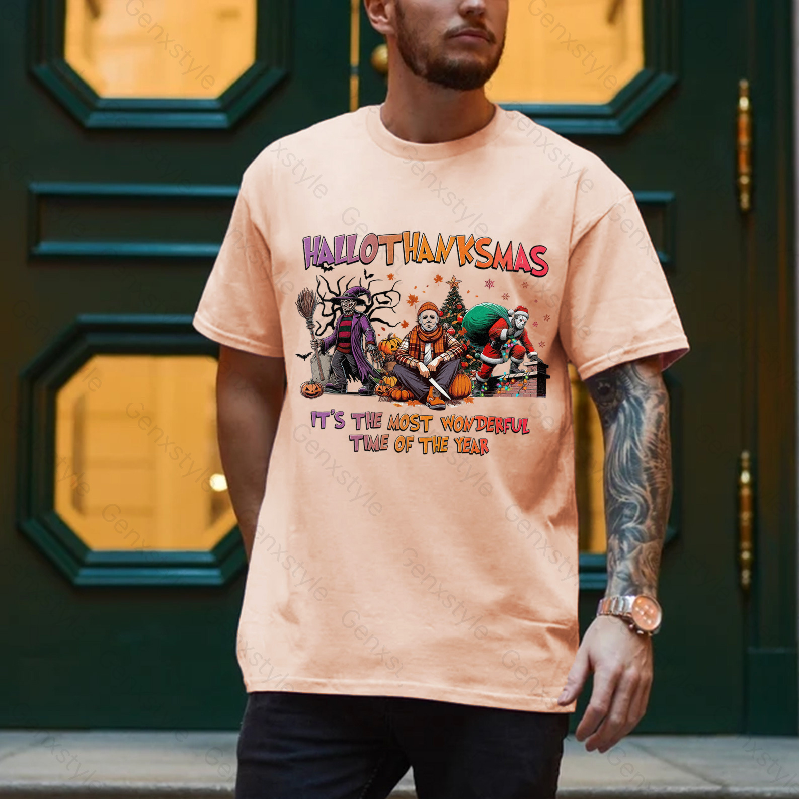 Happy Hallothanksmas Funny Christmas Horror T-shirt