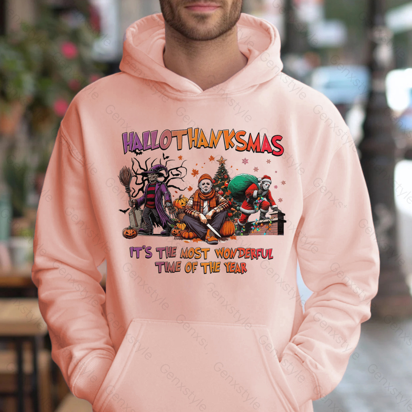 Happy Hallothanksmas Funny Christmas Horror Hoodie