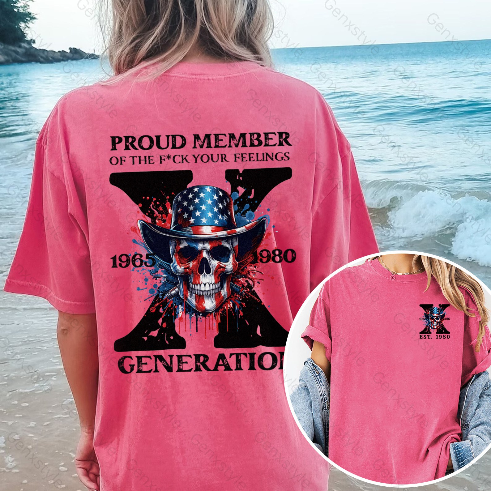 Washed America Funny Skull Generation X T-shirt