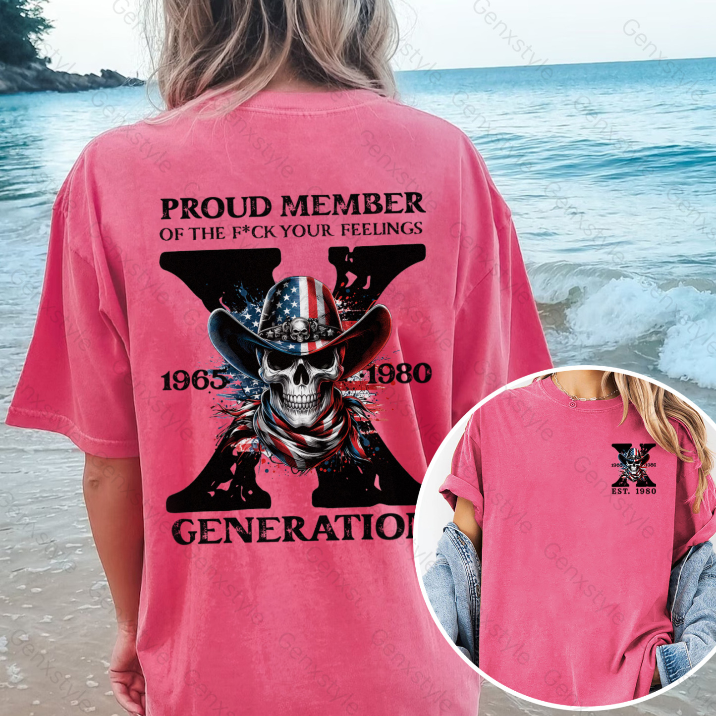 Washed America Funny Skull Generation X T-shirt