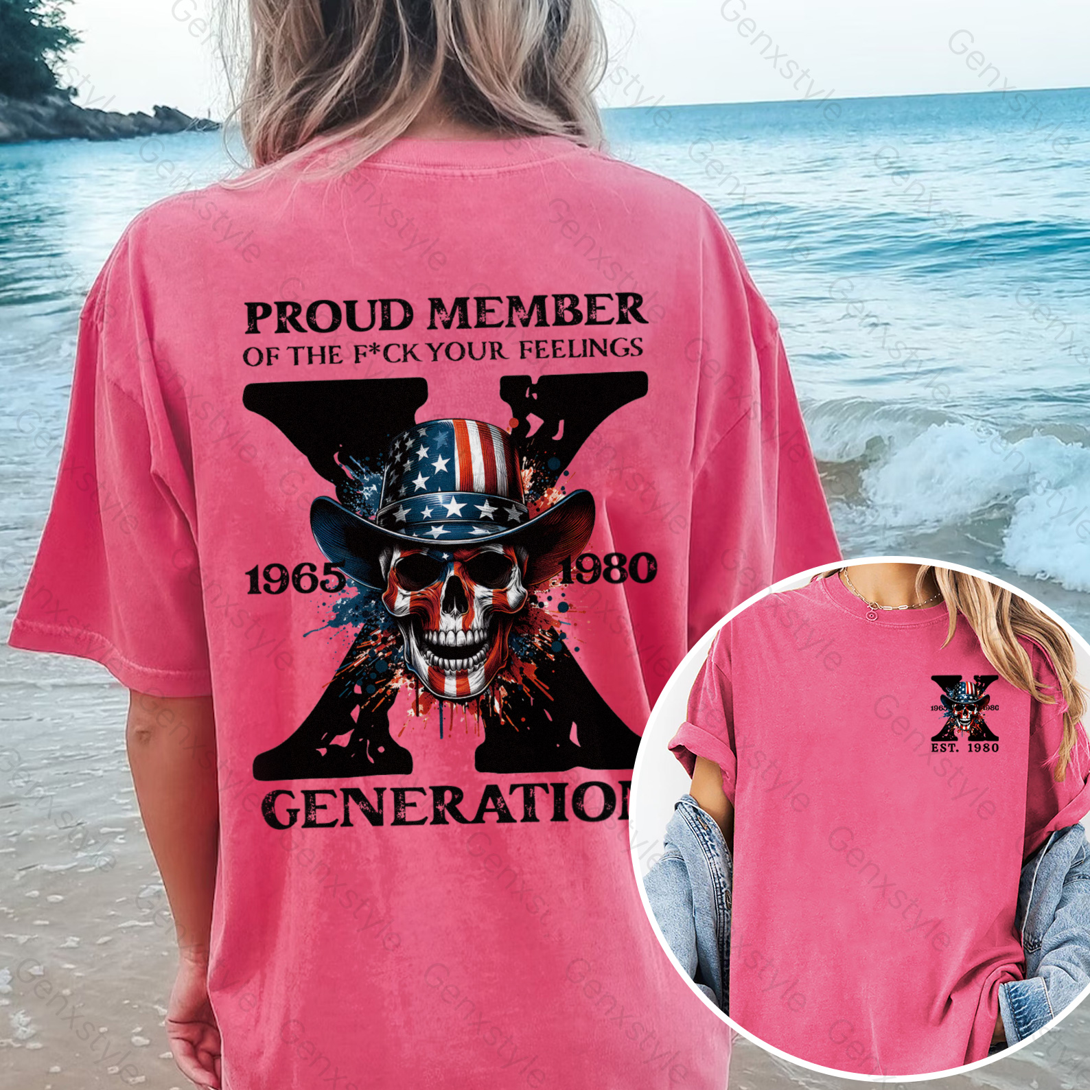 Washed America Funny Skull Generation X T-shirt