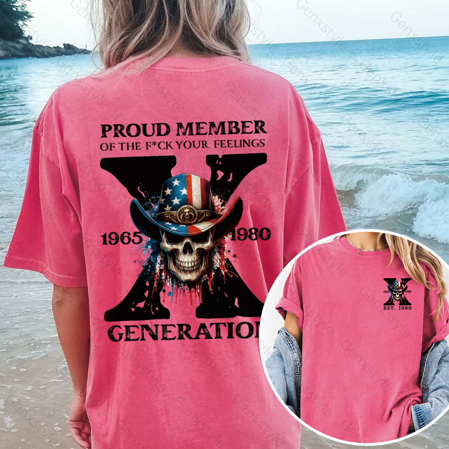 Washed America Funny Skull Generation X T-shirt