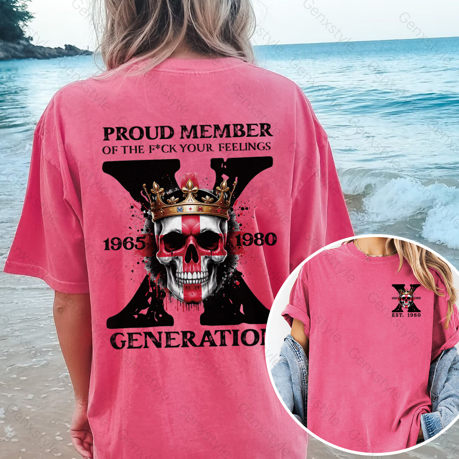 Washed Britain Funny Skull Generation X T-shirt