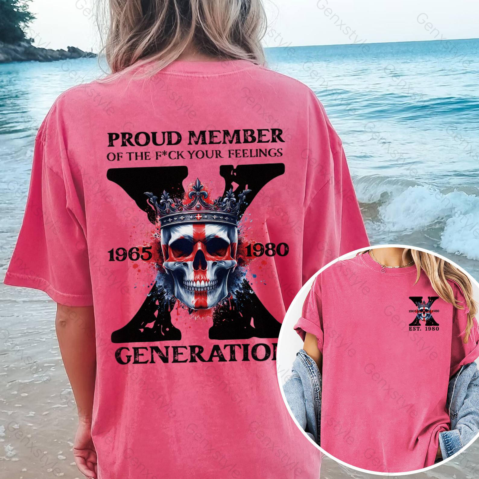 Washed Britain Funny Skull Generation X T-shirt