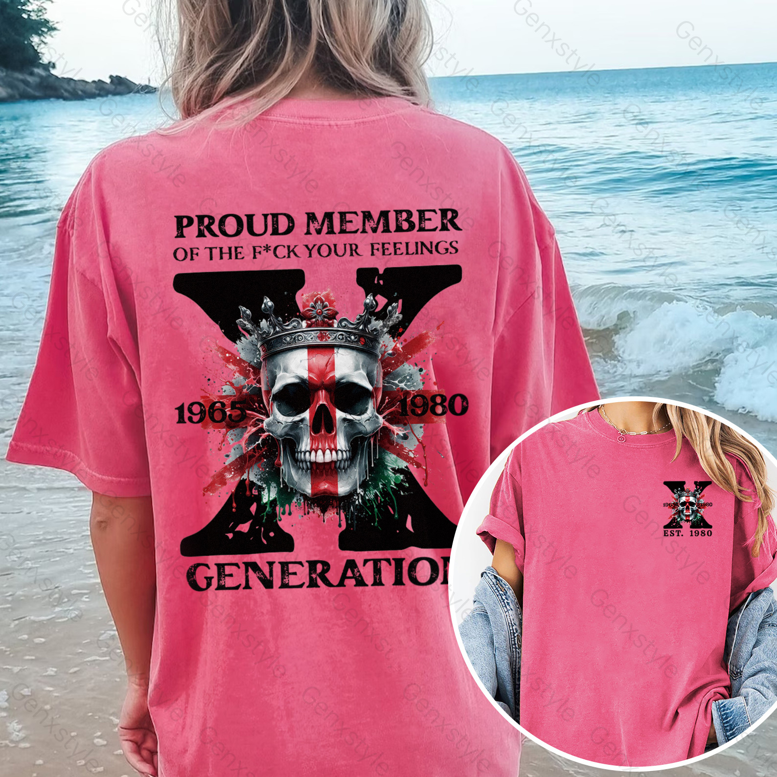 Washed Britain Funny Skull Generation X T-shirt